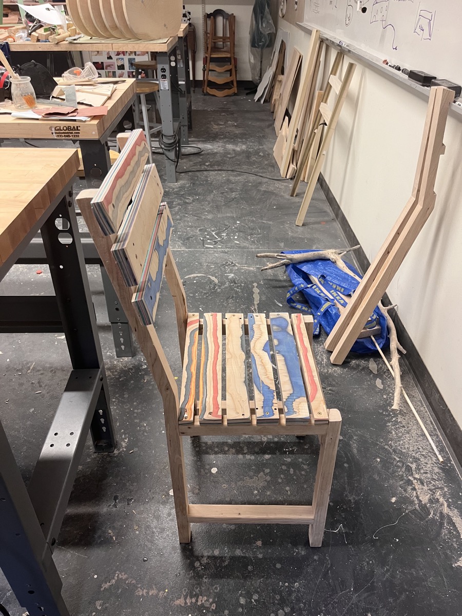 Plywood chair made from skateboard veneers